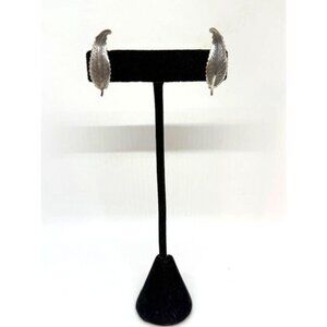 Vintage Beau Sterling Silver Etched Feather Screw Back Earrings